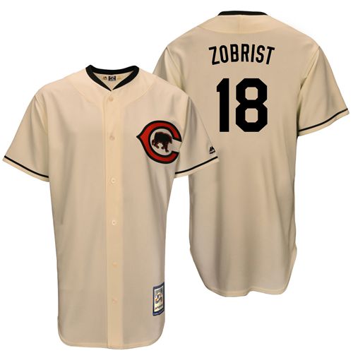 Mitchell And Ness Cubs #18 Ben Zobrist Cream Throwback Stitched MLB Jersey